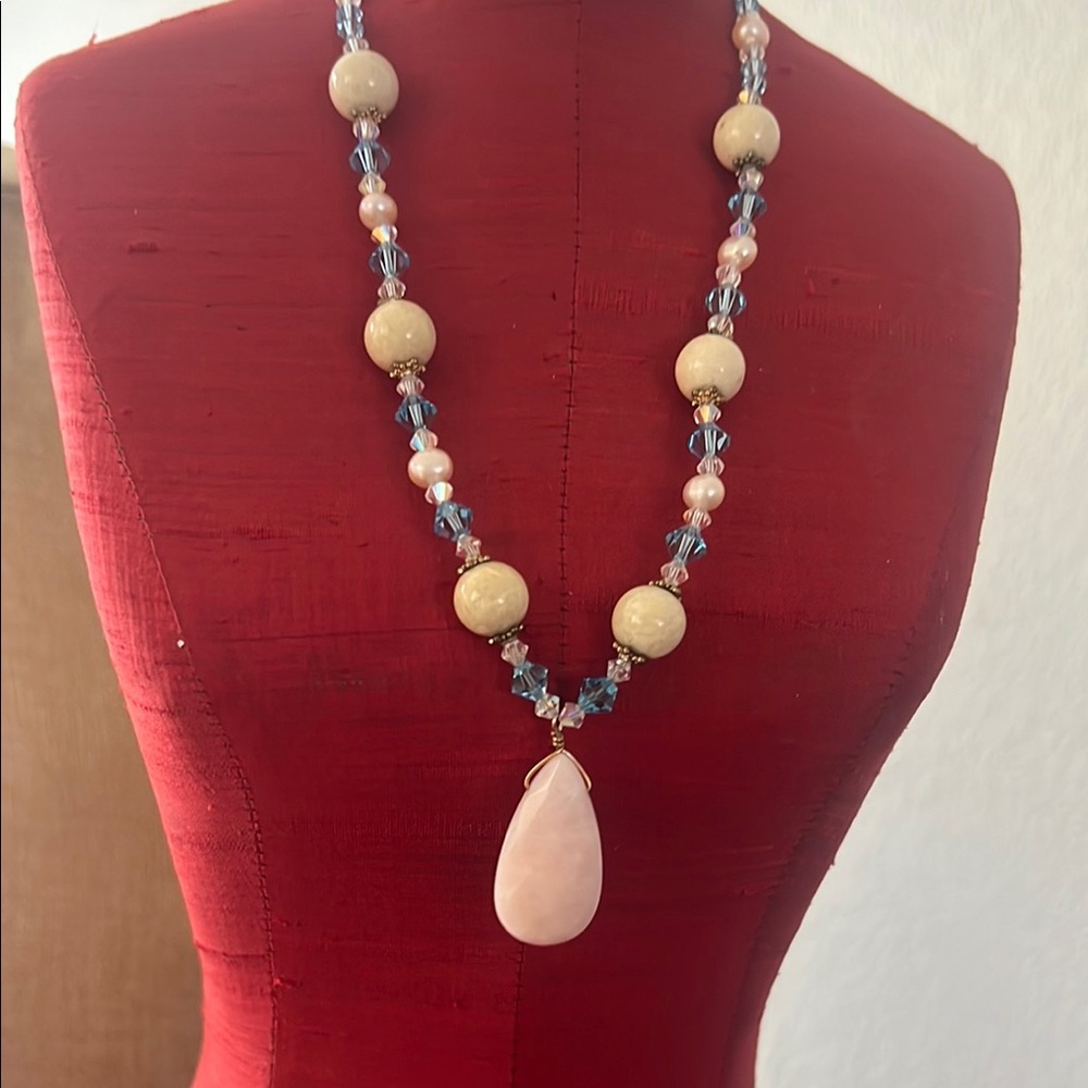 Pink and Cream Teardrop Pendant Necklace